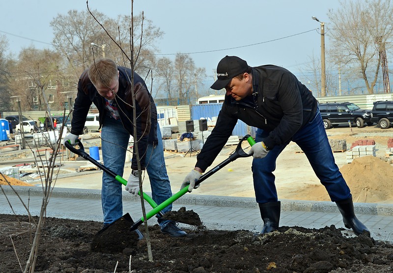 Мэр Владивостока Игорь Пушкарёв вместе с горожанами посадил молодые деревья