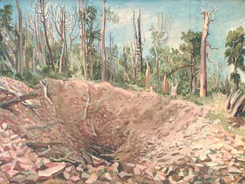Один из кратеров, образовавшихся при падении Сихотэ-Алинского метеорита. Картина художника Н.А.Кравченко (1948)