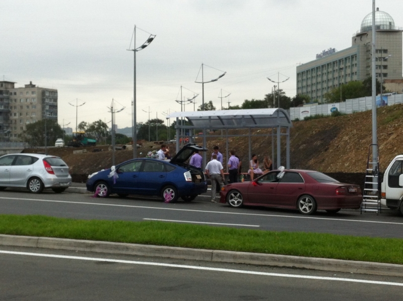 На новую остановку приехали молодожены
