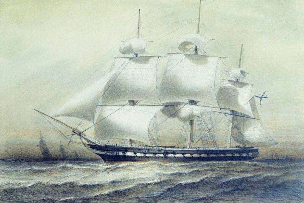 Фрегат "Паллада". Худ. А. П. Боголюбов, 1847 г.