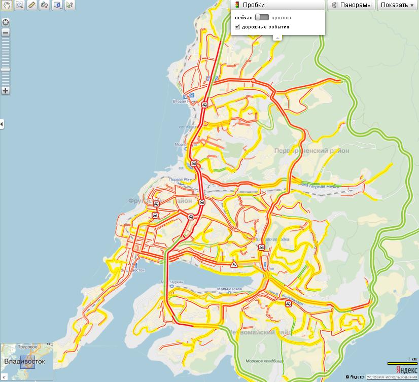 Пробки владивосток онлайн сейчас карта