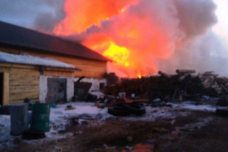 Пилорама горела на площади 400 кв. метров в Киренском районе Иркутской области