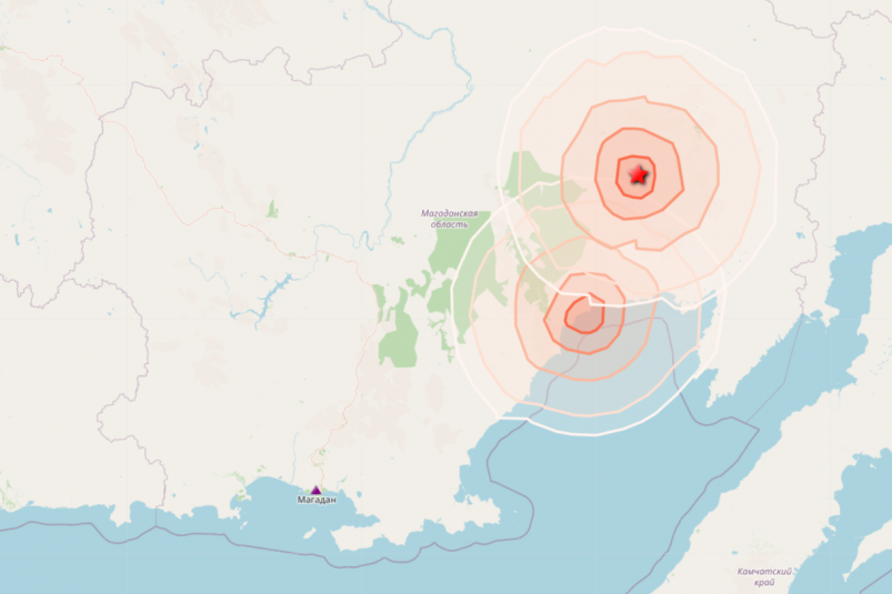 Два землетрясения магнитудой 4,9 произошли в Магаданской области минувшей ночью