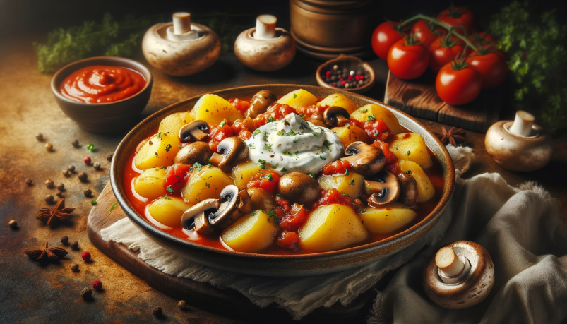Коллеги будут молить угостить этой тушенной картошкой с грибами в сметанно-томатном соусе