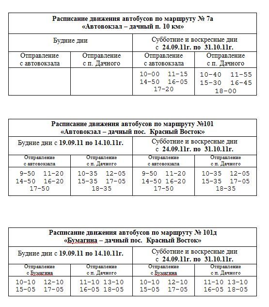 Новое расписание дачных